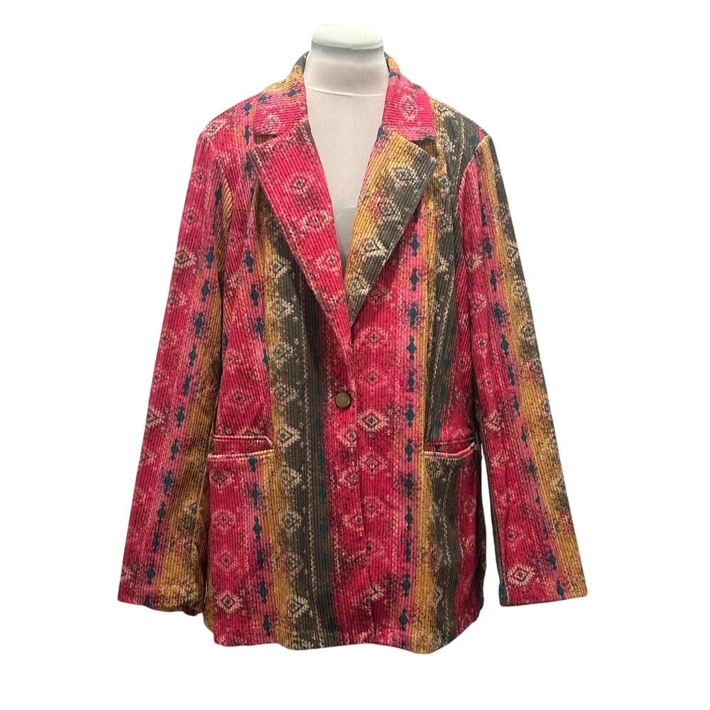 NWT SAVANNA JANE Blazer Colorful Corduroy Aztec Inspired Southwestern Print 1X